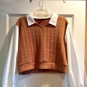 SHEIN Contrast Collar Cable Knit Blouse